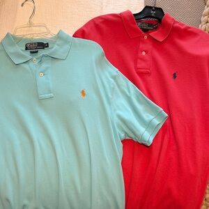 Two Polo by Ralph Lauren Men's Polo Shirts - Coral Red and Aqua